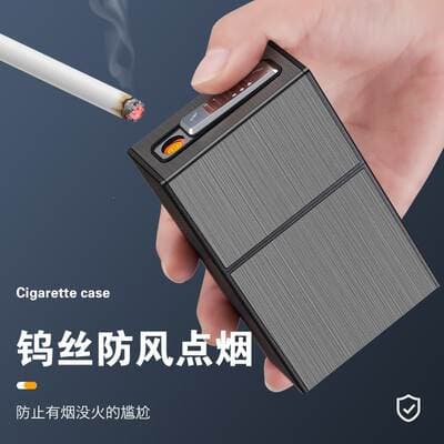 Novo pacote com 20 unidades, grande capacidade, com acendedor de isqueiro, estojo para cigarros, carregamento USB, à prova de vento, suporte personalizado, estilo moderno, venda direta do fabricante