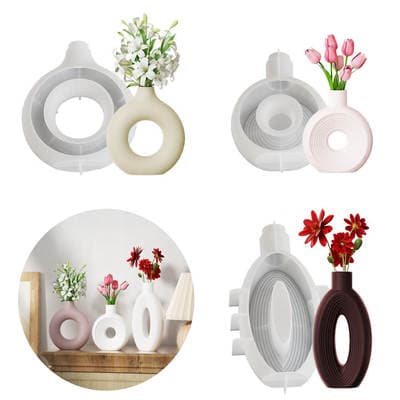 Nórdico ins círculo oco grande vaso silicone molde gotejamento cola diy listra oval vaso gesso enfeites de casa