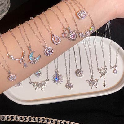 Colar DE aço titânio zircão super flash mulheres nicho DE todos OS fósforos elegante corrente DE clavícula DE prata rede vermelha novos acessórios