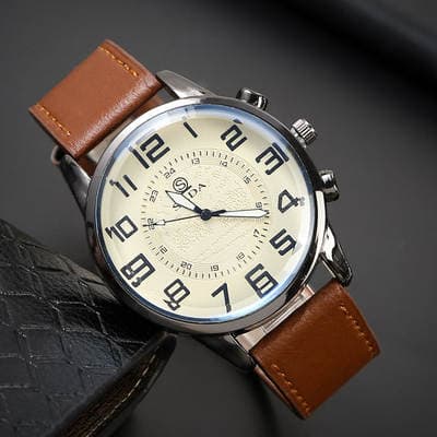 Relógio quartzo masculino casual vintage bracelete pele