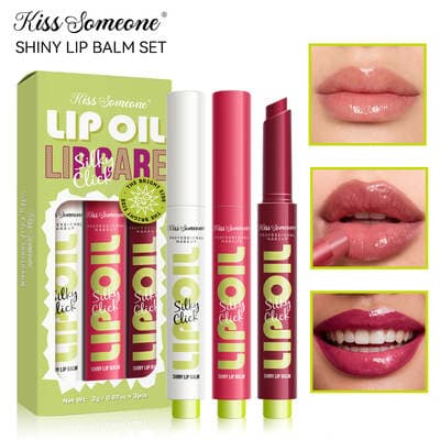 Conjunto de batom prensado de 3 peças para maquiagem transfronteiriça laca hidratante bálsamo labial sólido brilho labial sem cupless