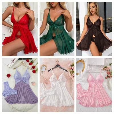 Pijamas femininos ocidentais, sensuais, decote em V com renda, conjuntinho de várias cores, lingerie/chemise, sucesso de vendas na Shein e Temu