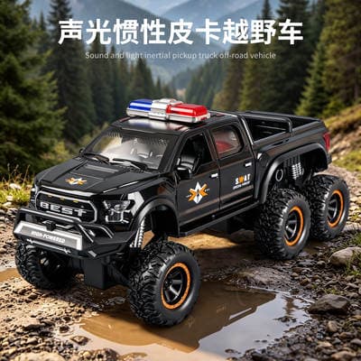 Simulador de Recolha Inercial de Som e Luz para Rapaz Carro de Polícia Bigfoot Cruzador Terrestre de Seis Rodas Carro de Brinquedo Infantil Transfronteiriço