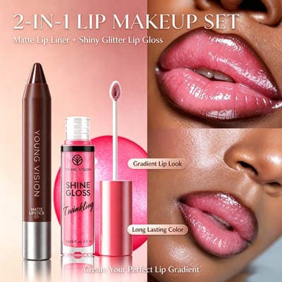 Conjunto de lábios Young Vision 2 slim Lip Gloss Matte Lip Liner Pen Stack Gradiente Cross Border Makeup
