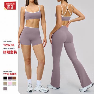 Zechuang Terno Desportivo Brim Contrastante Apertado Beleza Feminina Costas Nude Yoga Vestuário Desportivo Fitness ao Ar Livre 9238