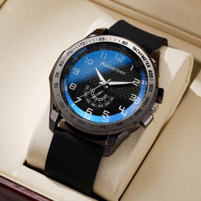 Relógio quartzo masculino mostrador grande bracelete borracha