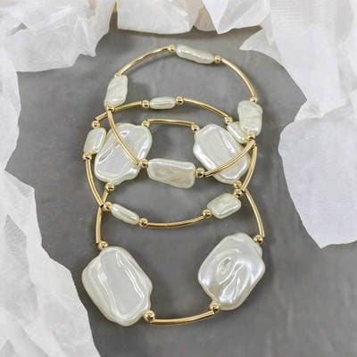 Conjunto de pulseiras de imitação de pérolas ovais de 3 peças novas transfronteiriças europeias e americanas vintage elegantes e irregulares