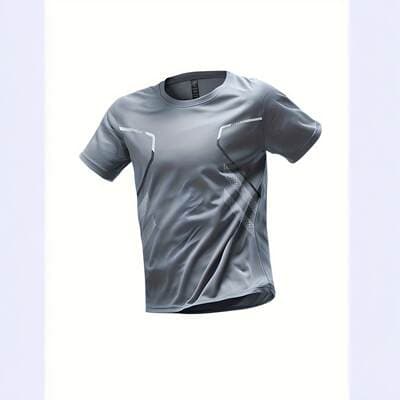 T-shirt de manga curta de desporto de secagem rápida em volta do pescoço respirável vestuário de treino fitness verão estiramento fino corte justo moda masculina