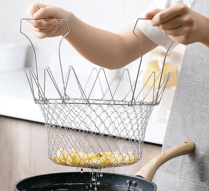 Rede de fritura dobrável de aço inoxidável